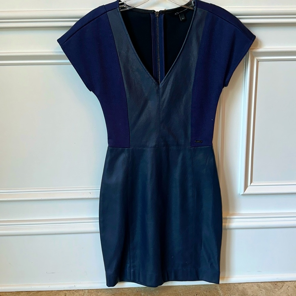 Armani Exchange Leather Panel Mini Dress XS Navy Blue